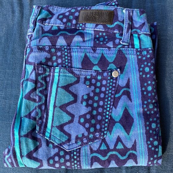 Celebrity Pink Moroccan Blue Pattern Jeans - Picture 1 of 9